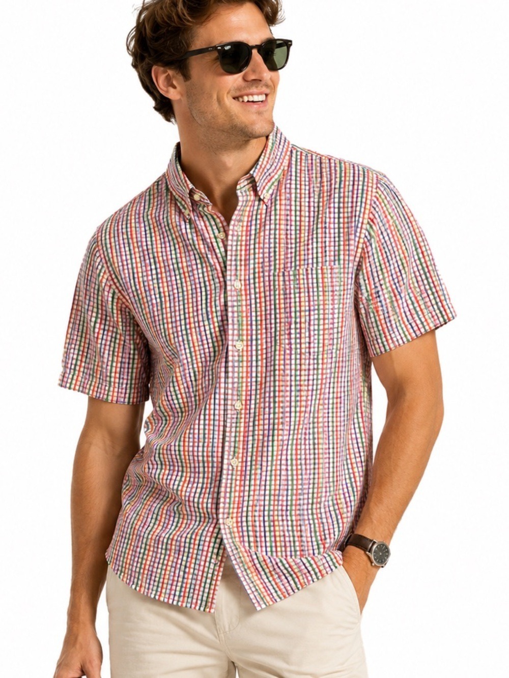 Peter Millar 100% Cotton Colourful Short Sleeve Casual Button Down Dress Shirt